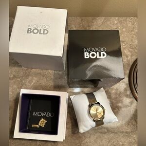 Movado Bold Evolution Watch With Gold Mesh Watch - Good Condition